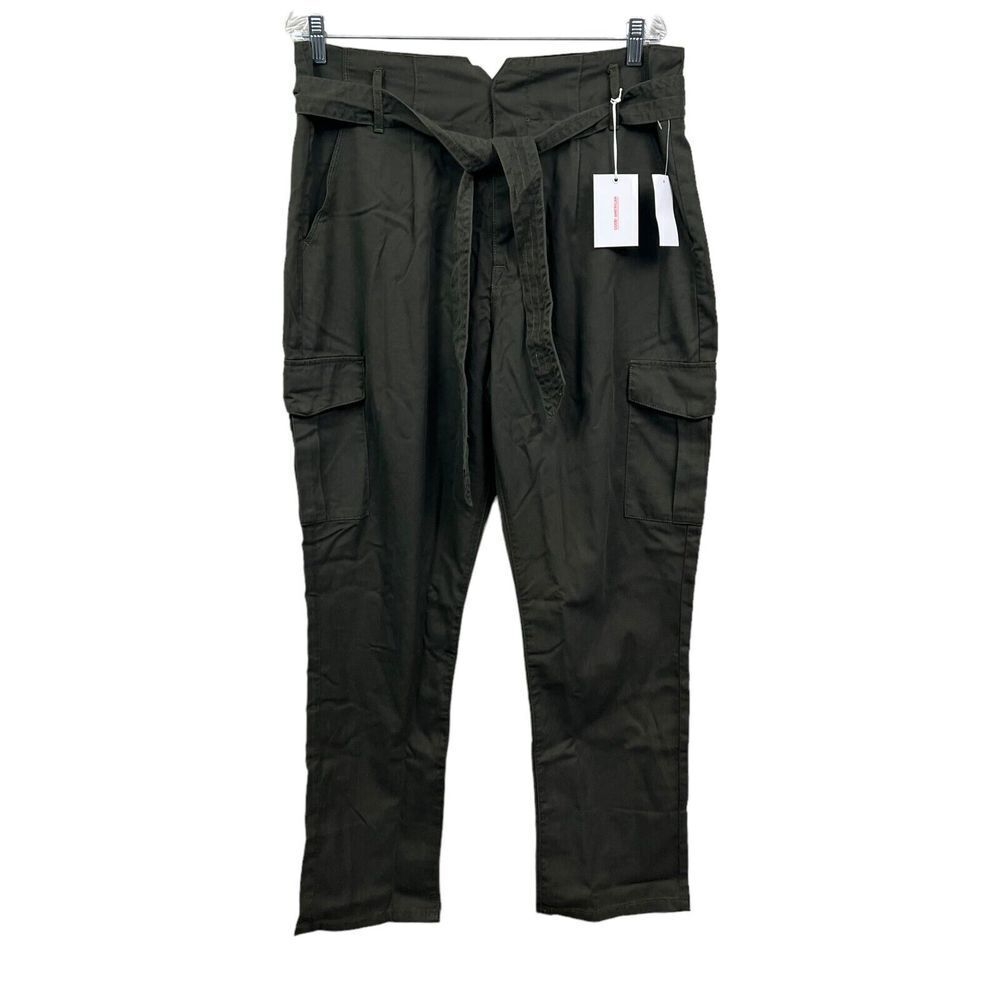 Good American Women Drapey Cargo Pants Tapered Leg Belted High Rise Green Sz 14*